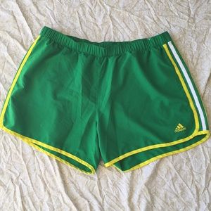 Adidas running shorts.